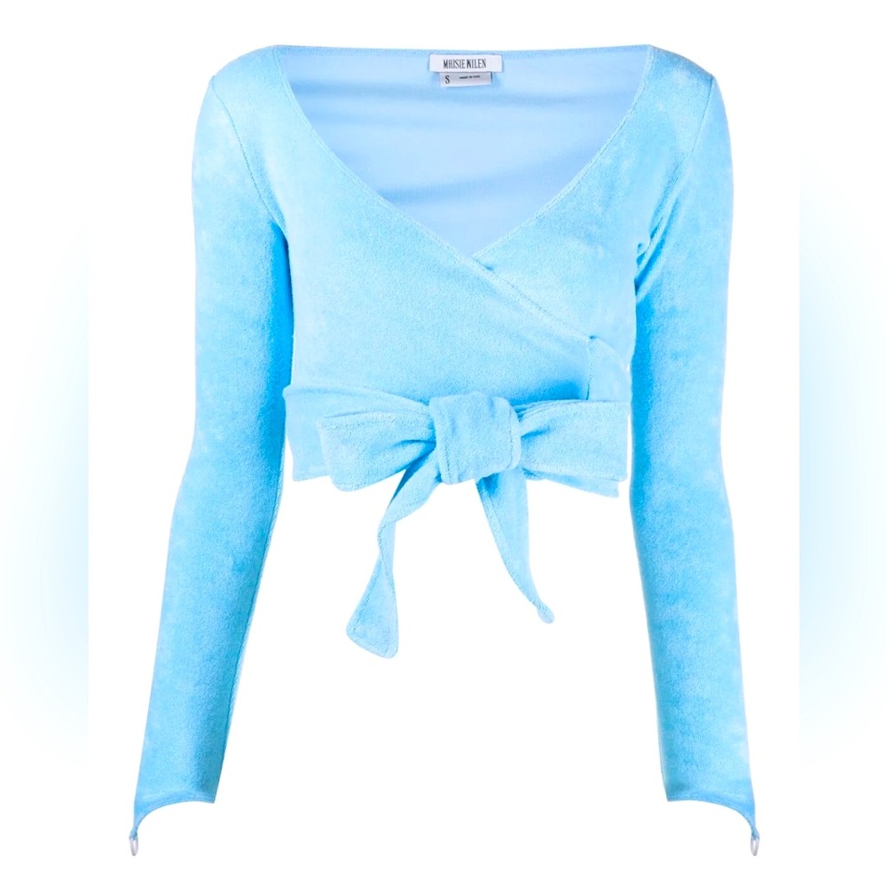 Sky Blue Long Sleeve Crop Top with Bow